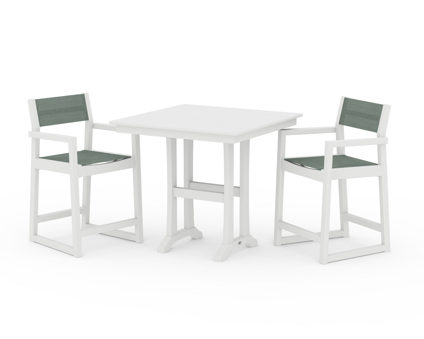 EDGE Sling Arm Chair 3-Piece Farmhouse Counter Set with Trestle Legs