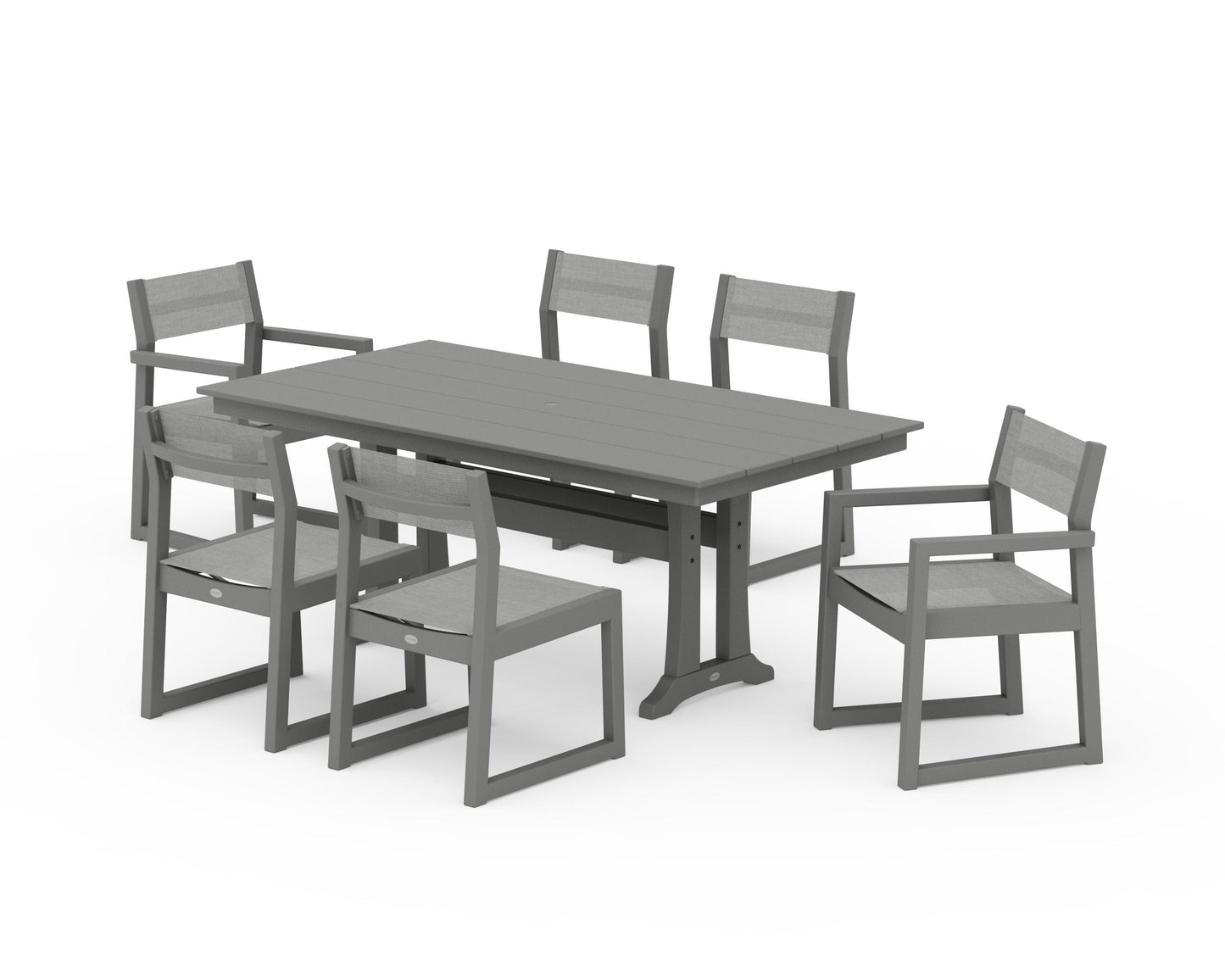 EDGE Sling 7-Piece Farmhouse Trestle Dining Set