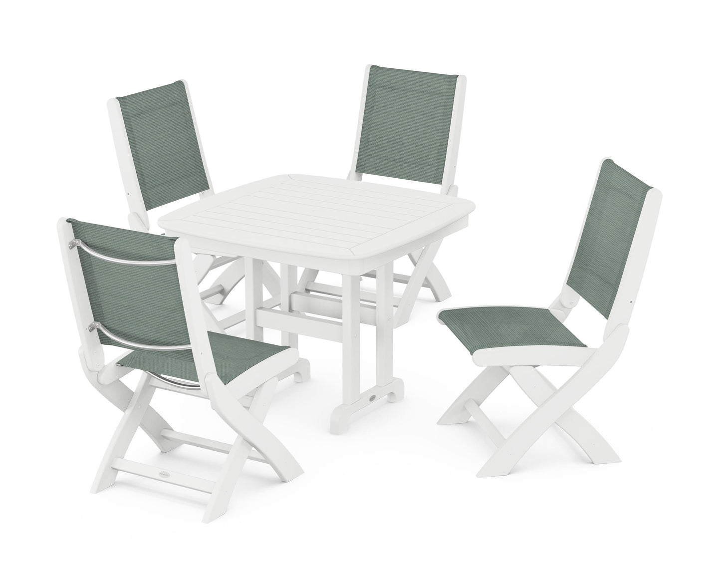Coastal Folding Side Chair 5-Piece Dining Set