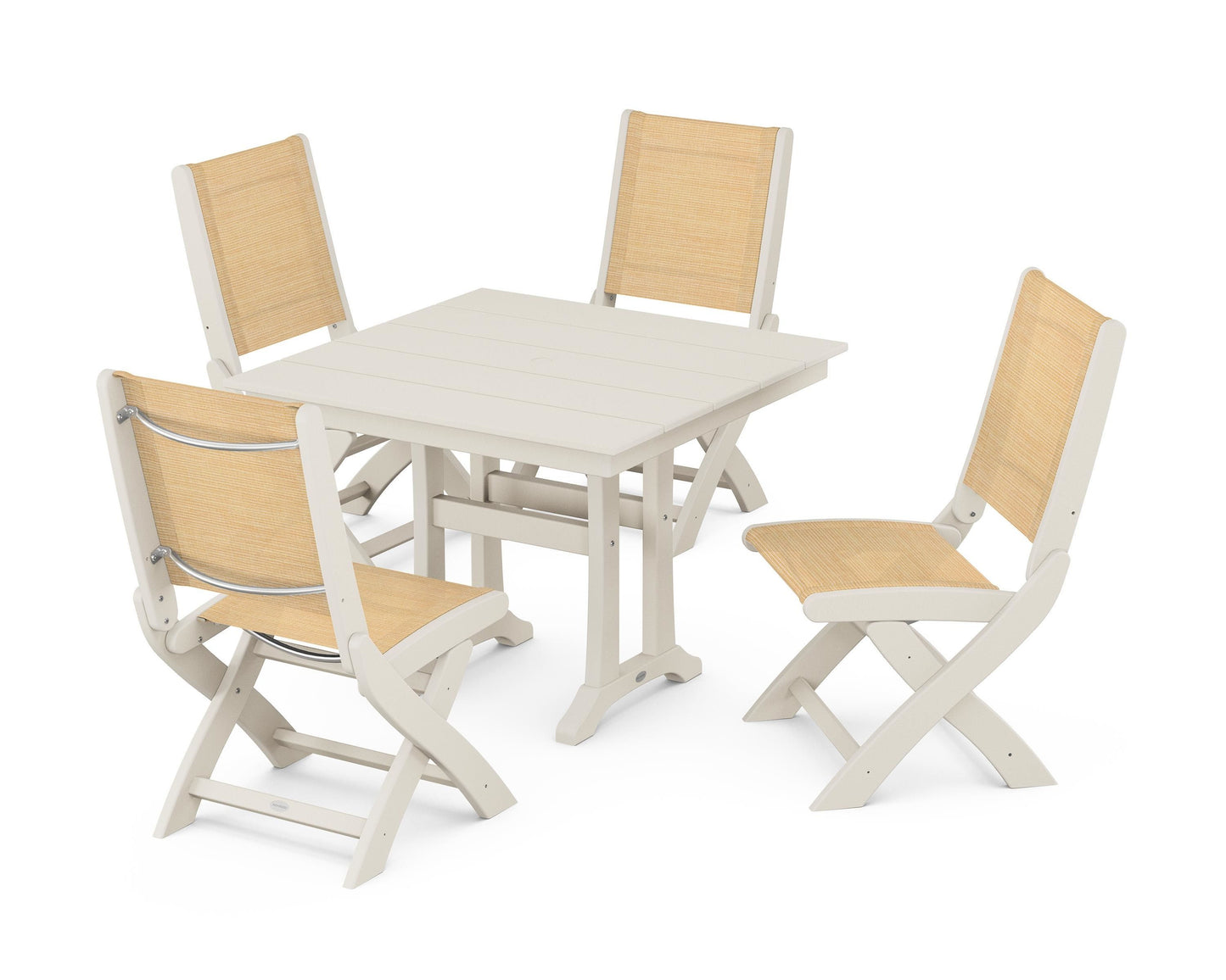 Coastal Folding Side Chair 5-Piece Farmhouse Dining Set With Trestle Legs