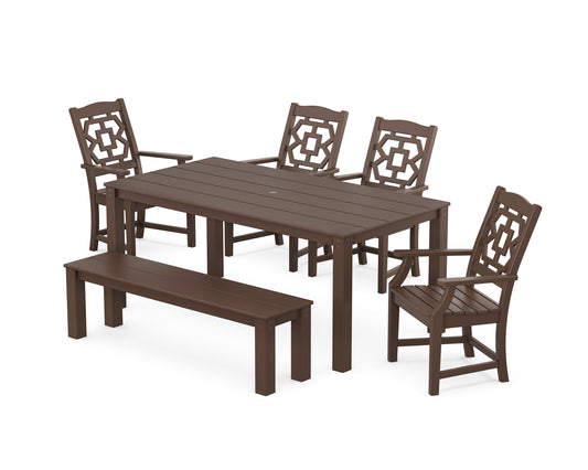 Chinoiserie 6-Piece Parsons Dining Set with Bench