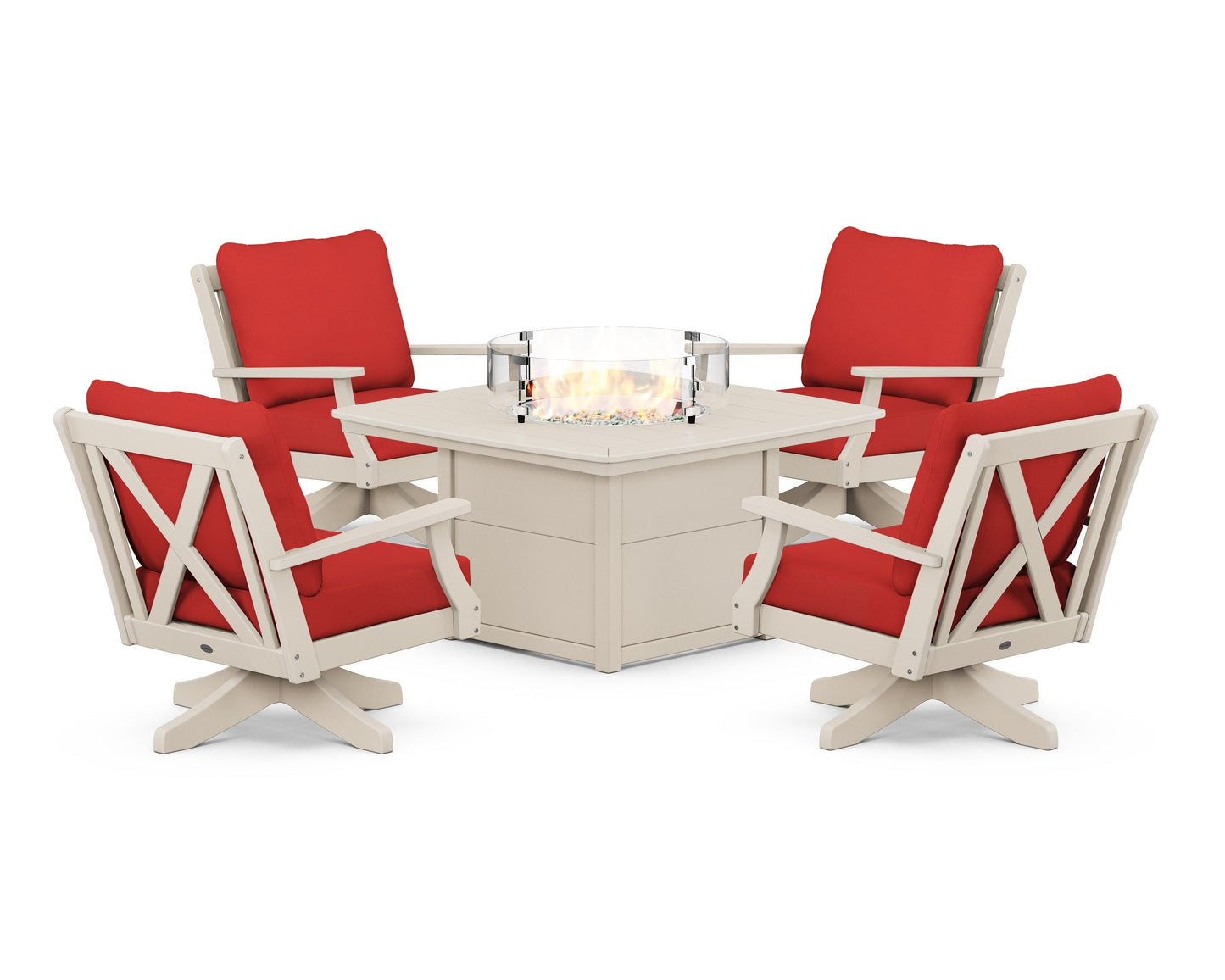 Braxton 5-Piece Deep Seating Swivel Conversation Set with Fire Pit Table