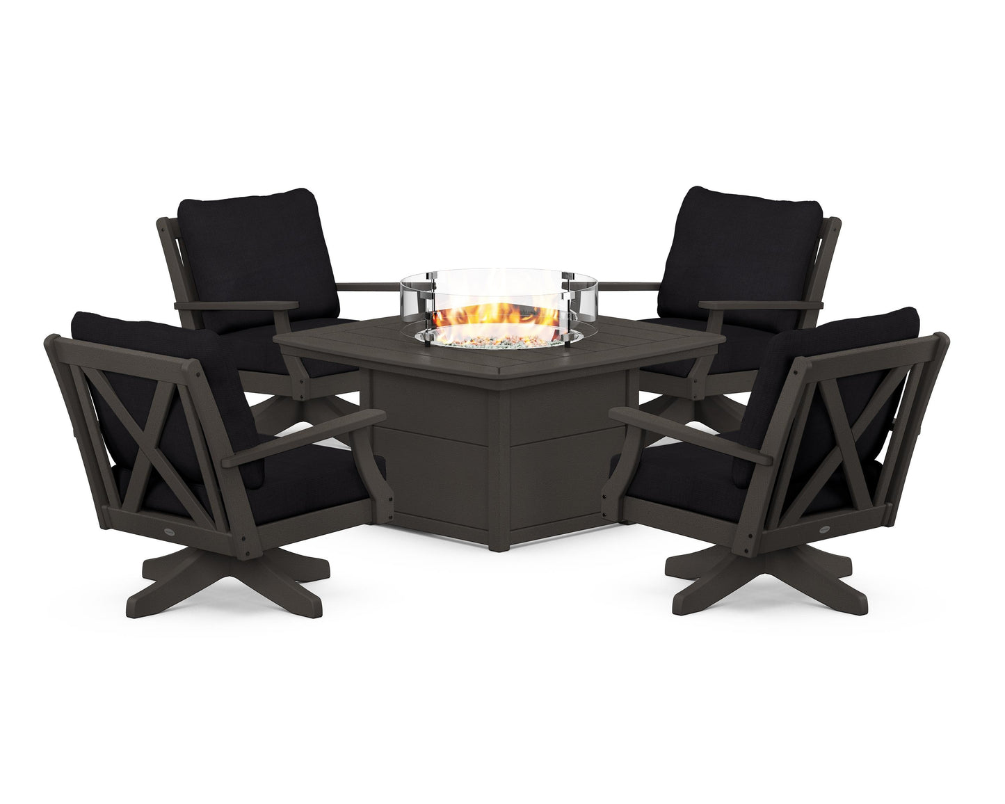 Braxton 5-Piece Deep Seating Swivel Conversation Set with Fire Pit Table