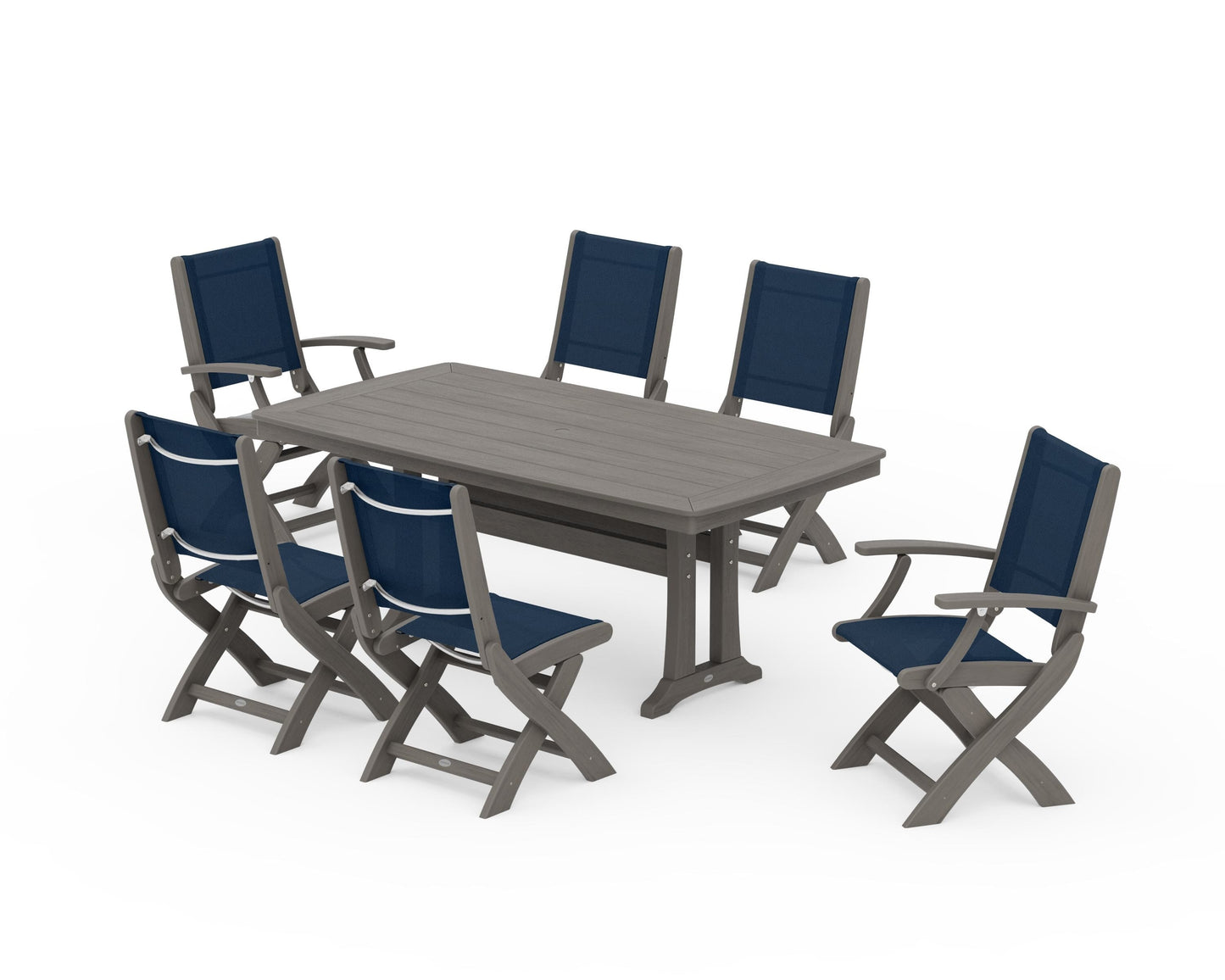 Coastal Folding Chair 7-Piece Dining Set with Trestle Legs