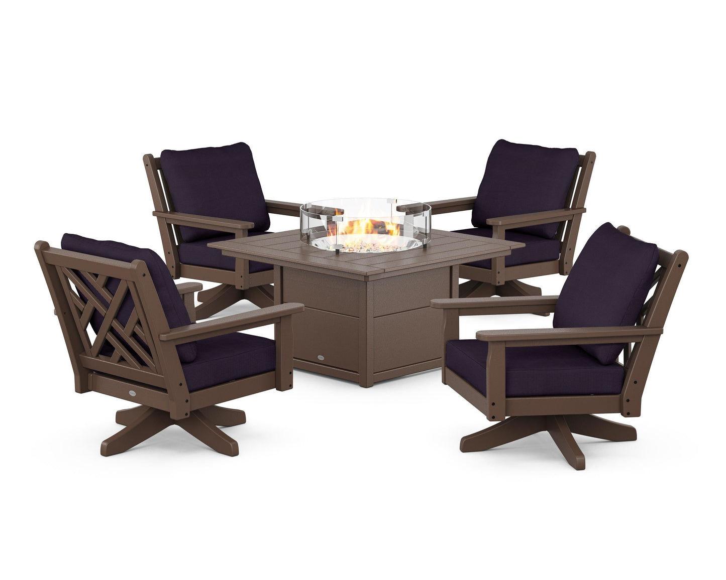 Chippendale 5-Piece Deep Seating Swivel Conversation Set with Fire Pit Table
