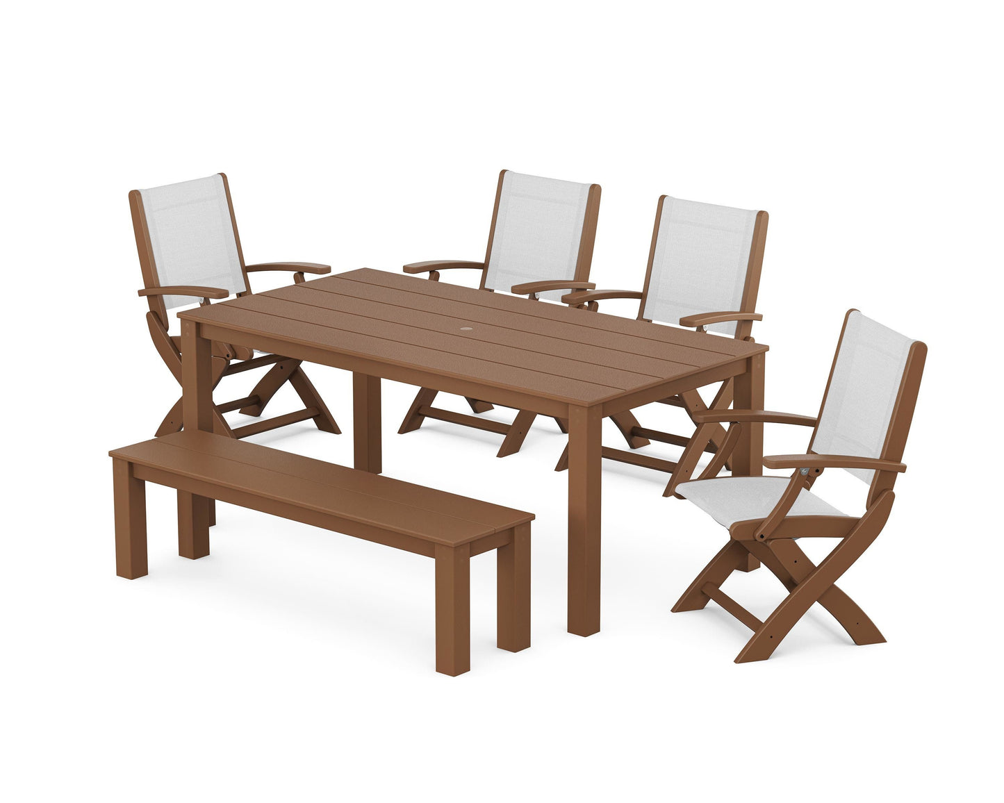 Coastal Folding Chair 6-Piece Parsons Dining Set with Bench
