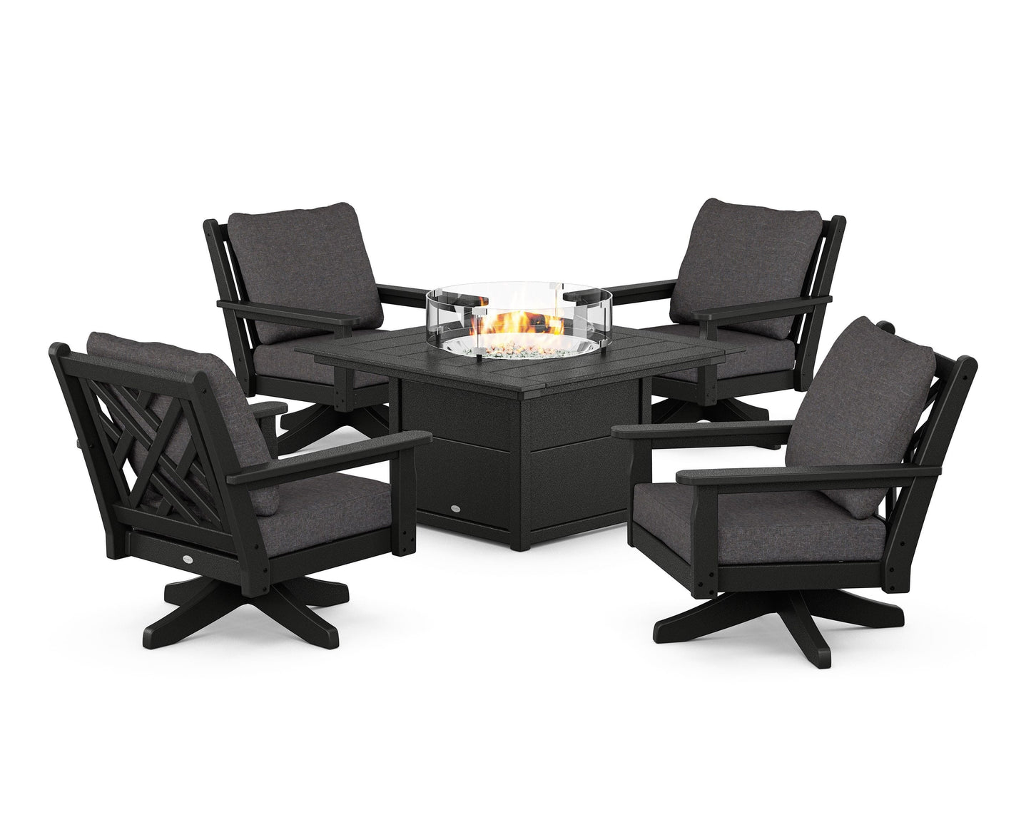 Chippendale 5-Piece Deep Seating Swivel Conversation Set with Fire Pit Table