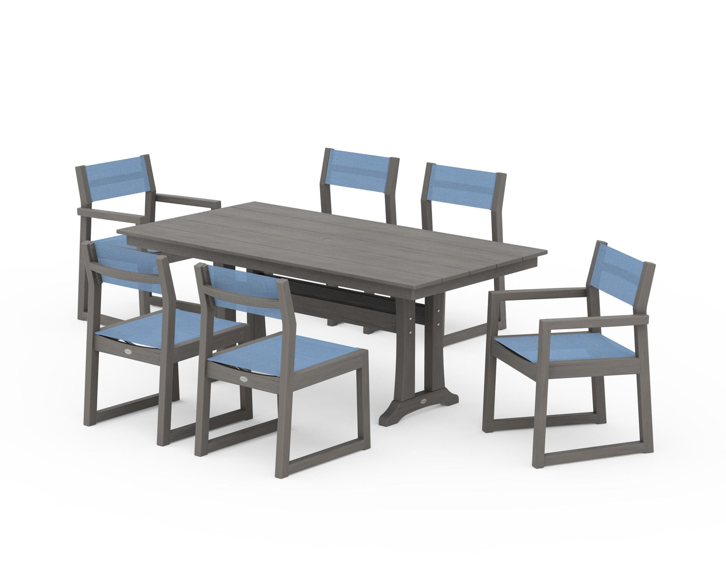 EDGE Sling 7-Piece Farmhouse Trestle Dining Set