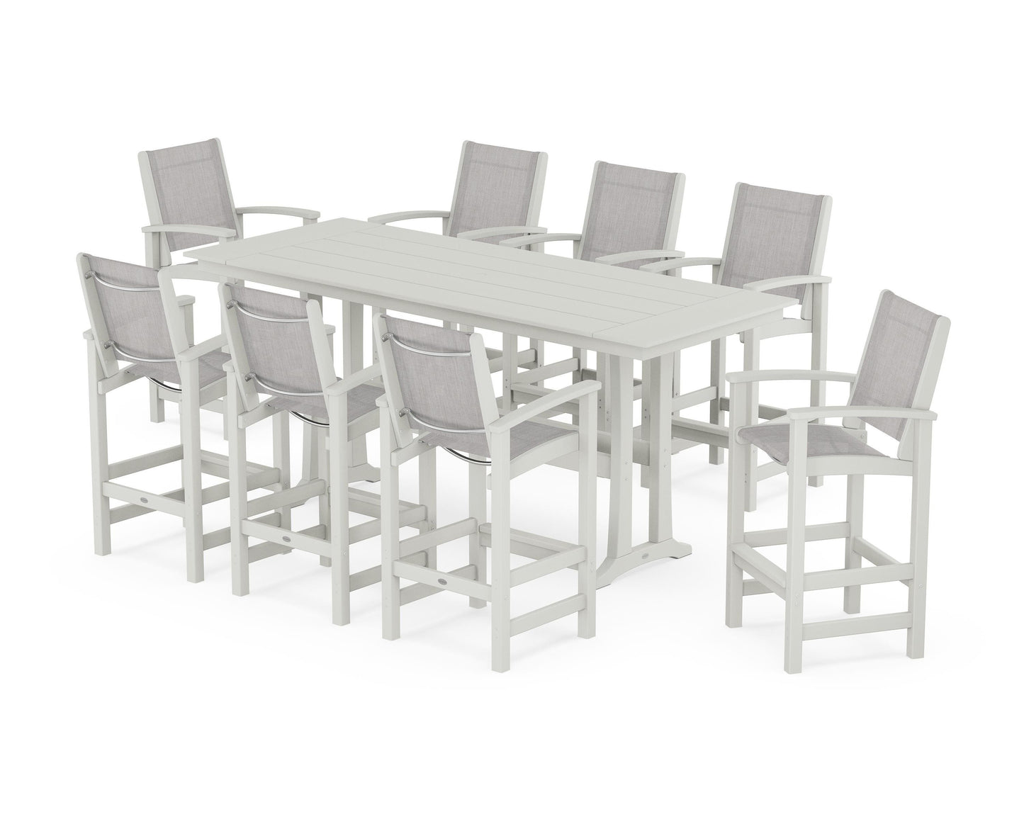 Coastal 9-Piece Farmhouse Bar Set with Trestle Legs