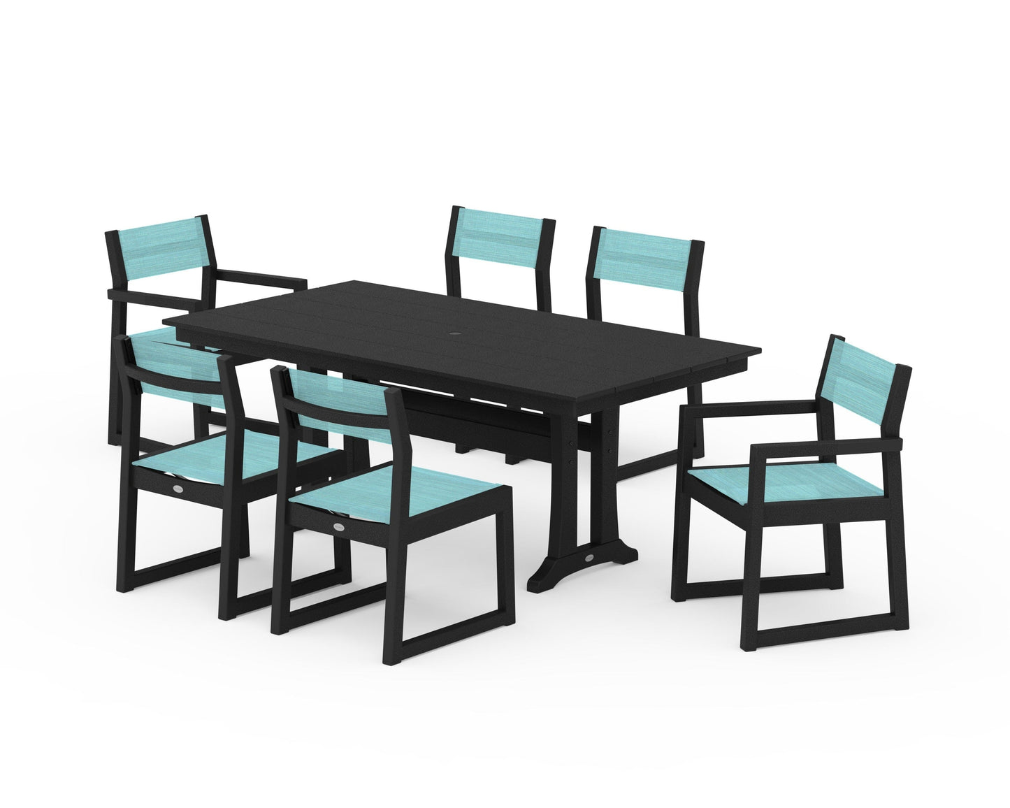 EDGE Sling 7-Piece Farmhouse Trestle Dining Set