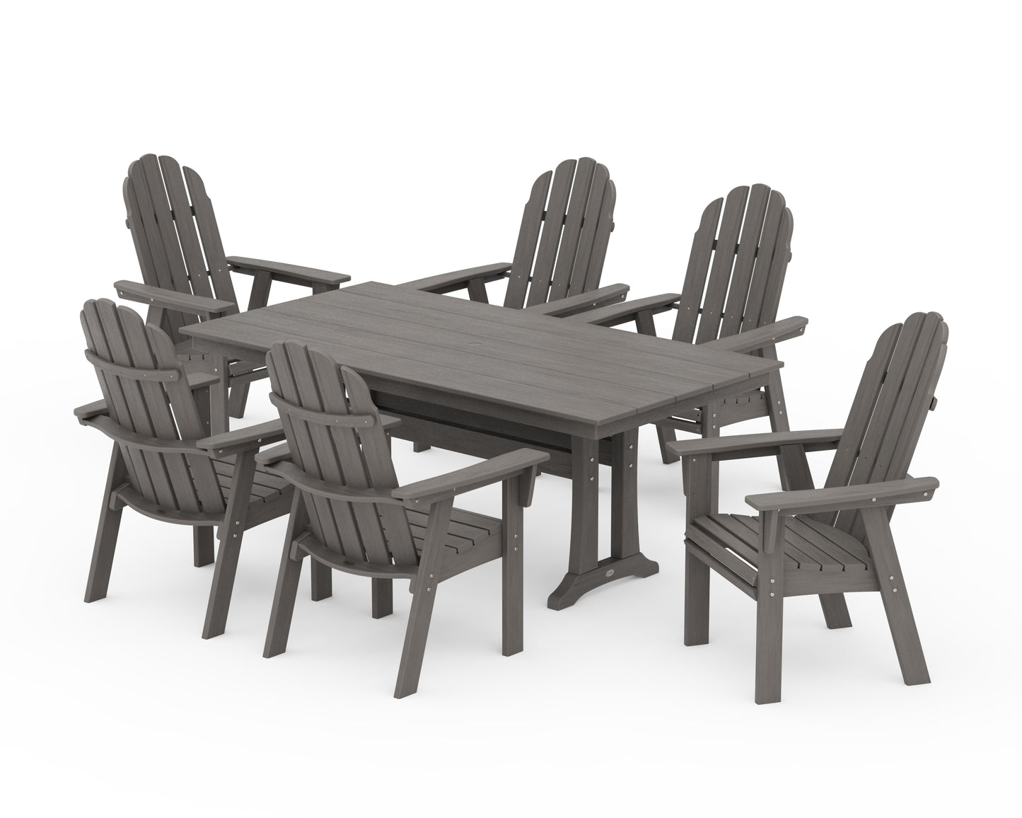Vineyard Curveback Adirondack Chair 7-Piece Farmhouse Dining Set with Trestle Legs