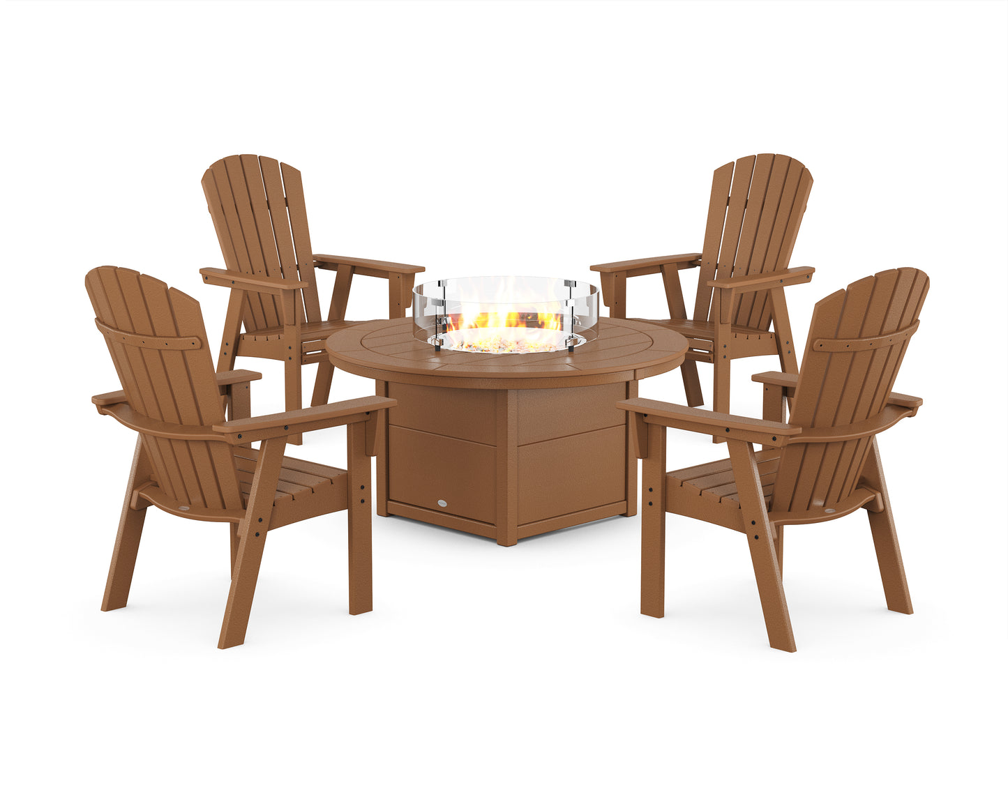 Nautical 4-Piece Curveback Upright Adirondack Conversation Set with Fire Pit Table