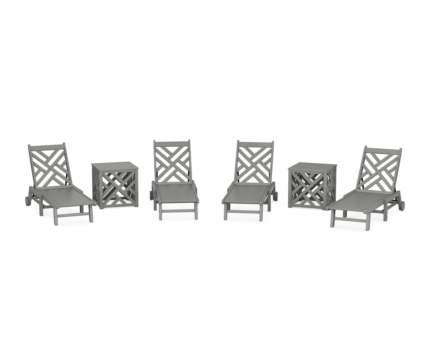 Chippendale 6-Piece Chaise Set with Wheels and Umbrella Stand Accent Table