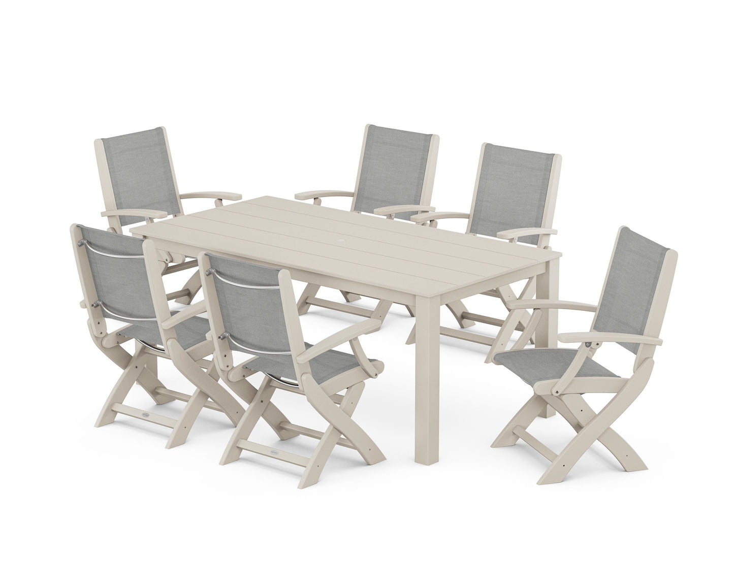 Coastal Folding Chair 7-Piece Parsons Dining Set