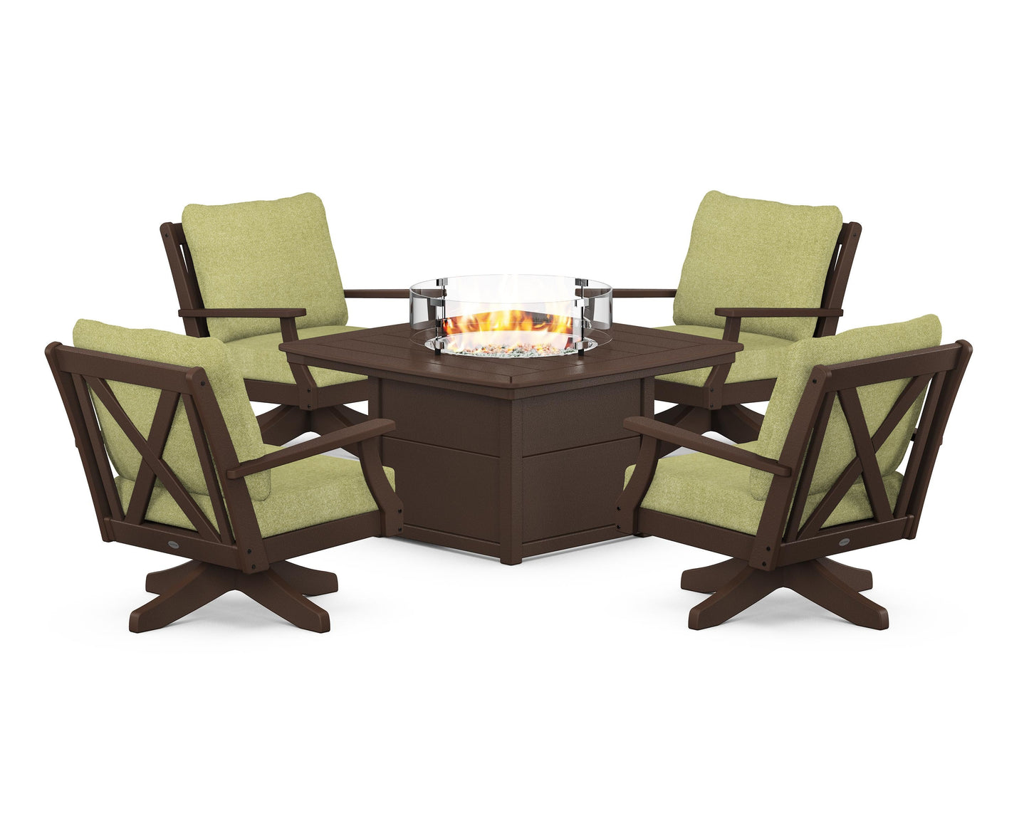 Braxton 5-Piece Deep Seating Swivel Conversation Set with Fire Pit Table