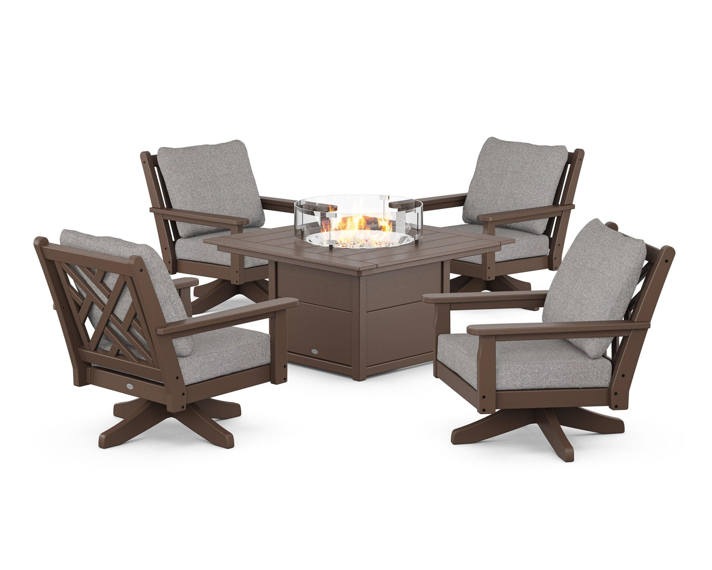 Chippendale 5-Piece Deep Seating Swivel Conversation Set with Fire Pit Table