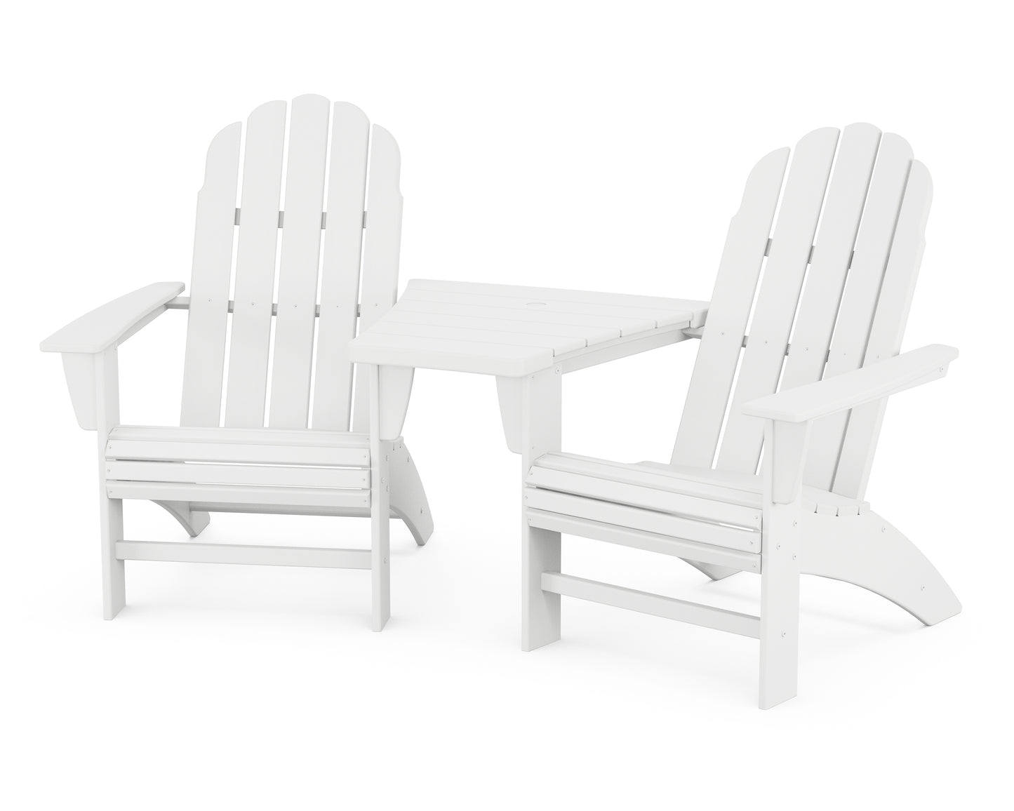 Vineyard 3-Piece Curveback Adirondack Set with Angled Connecting Table