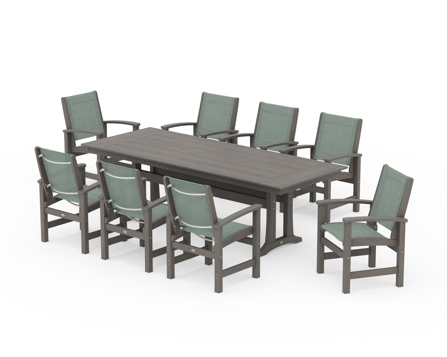 Coastal 9-Piece Farmhouse Dining Set with Trestle Legs