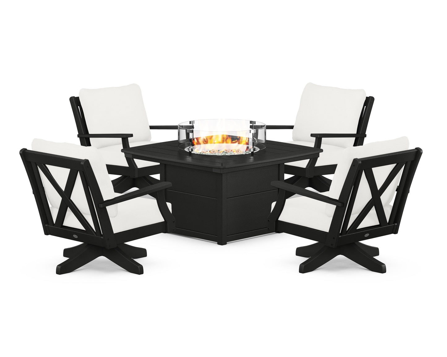 Braxton 5-Piece Deep Seating Swivel Conversation Set with Fire Pit Table