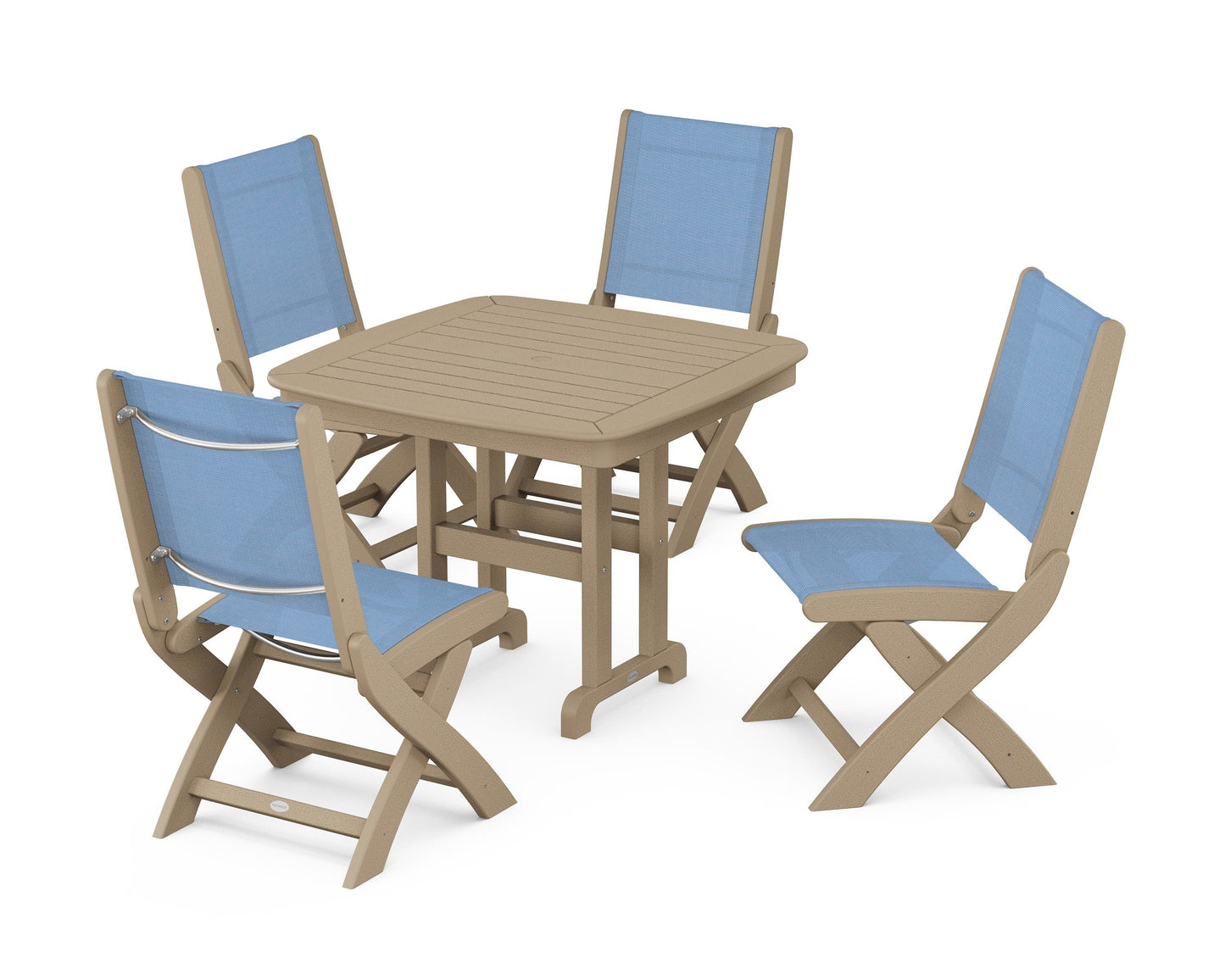 Coastal Folding Side Chair 5-Piece Dining Set