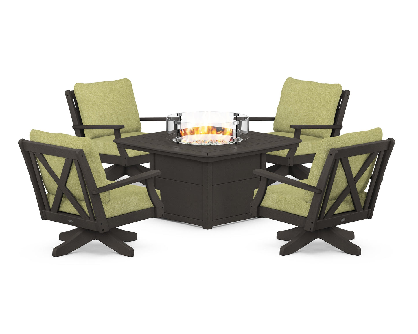 Braxton 5-Piece Deep Seating Swivel Conversation Set with Fire Pit Table