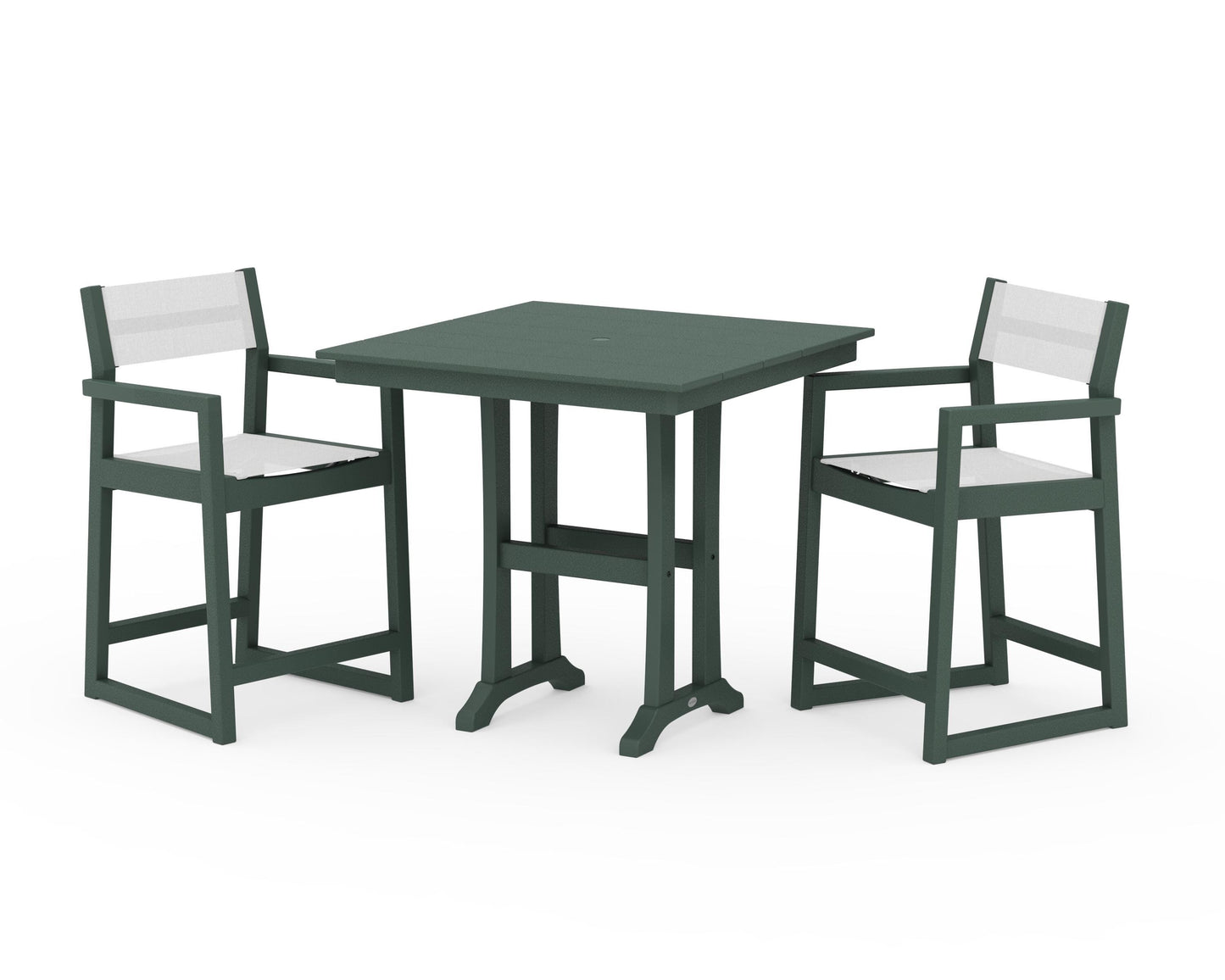 EDGE Sling Arm Chair 3-Piece Farmhouse Counter Set with Trestle Legs