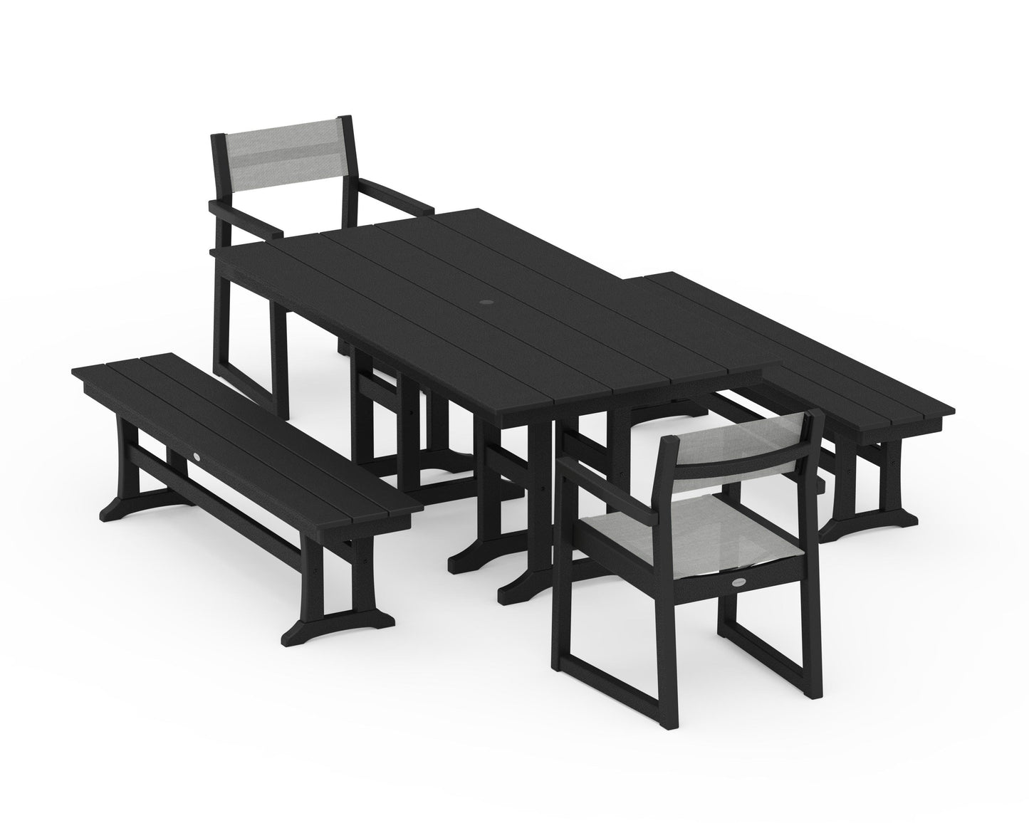 EDGE Sling Arm Chair 5-Piece Farmhouse Dining Set with Benches