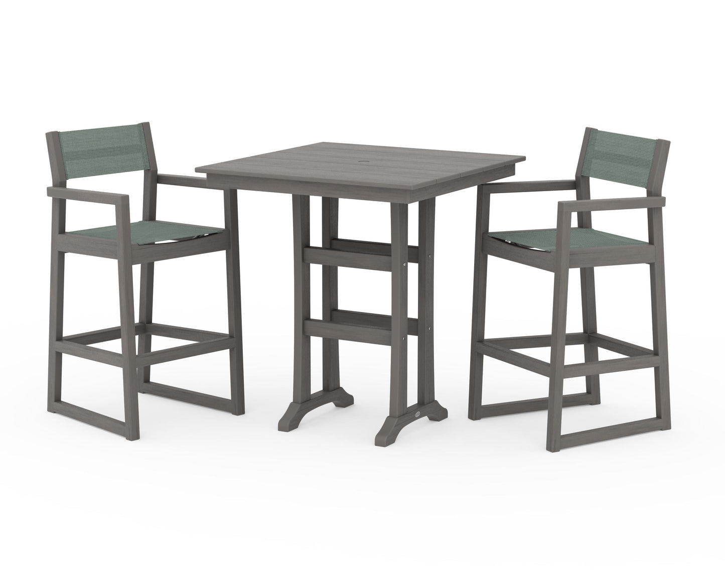 EDGE Sling Arm Chair 3-Piece Farmhouse Bar Set with Trestle Legs