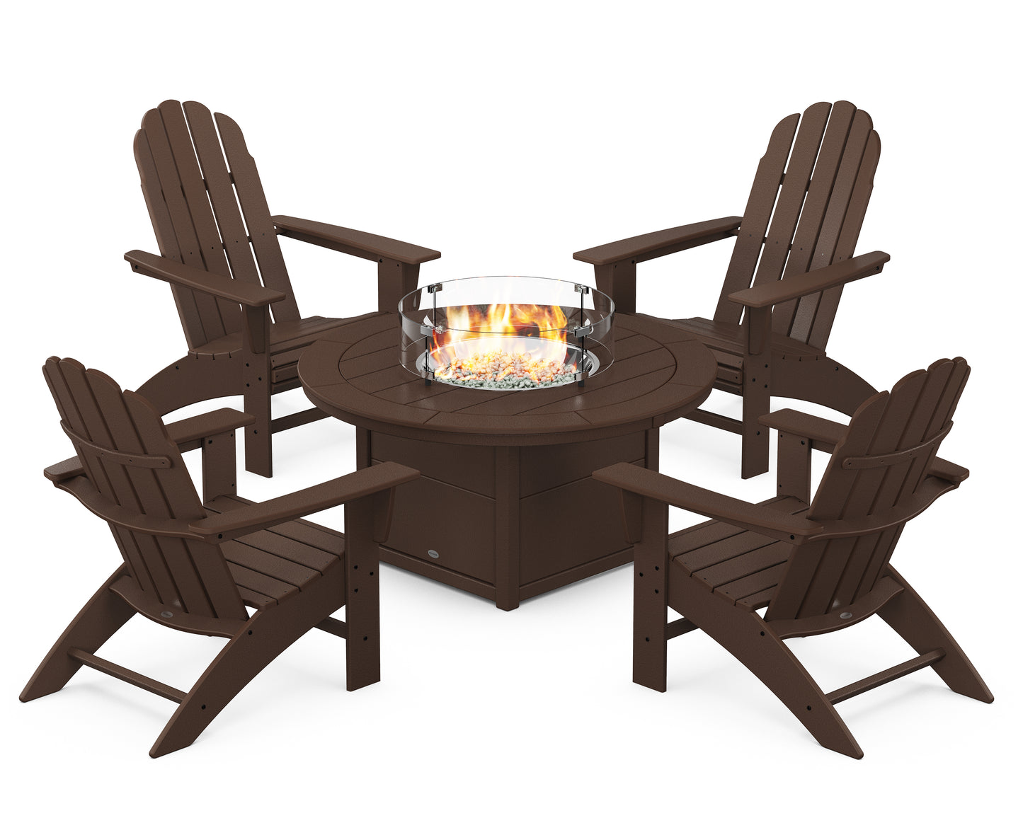 Vineyard Curveback Adirondack 5-Piece Conversation Set with Fire Pit Table