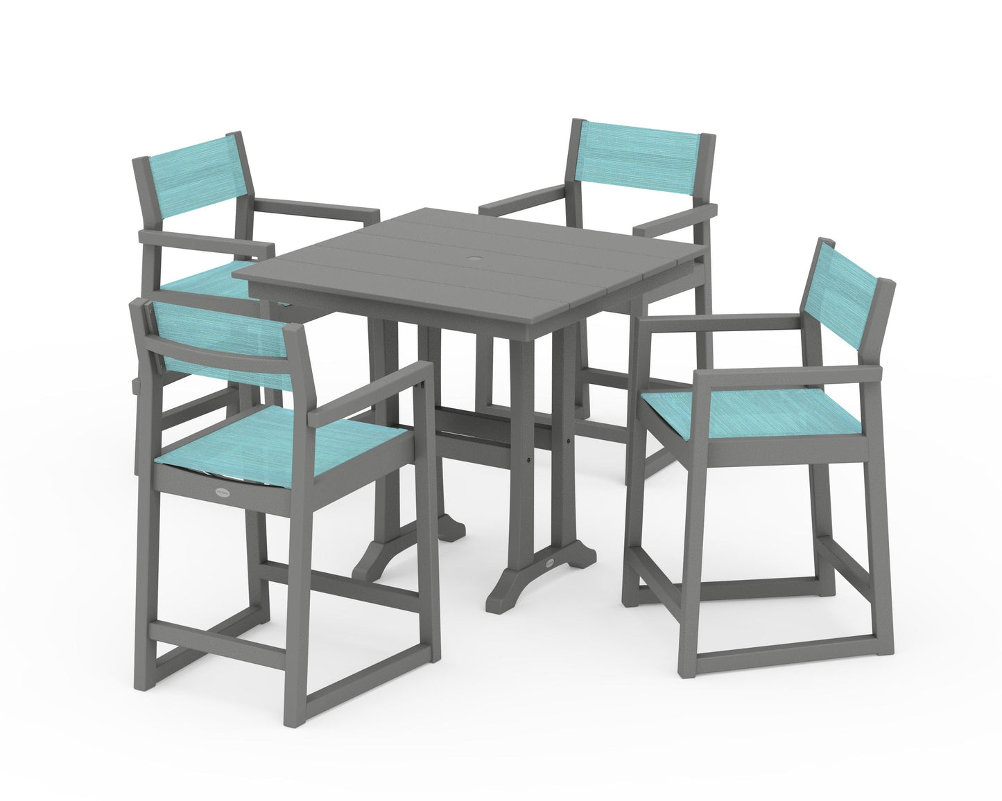 EDGE Sling Arm Chair 5-Piece Farmhouse Counter Set with Trestle Legs