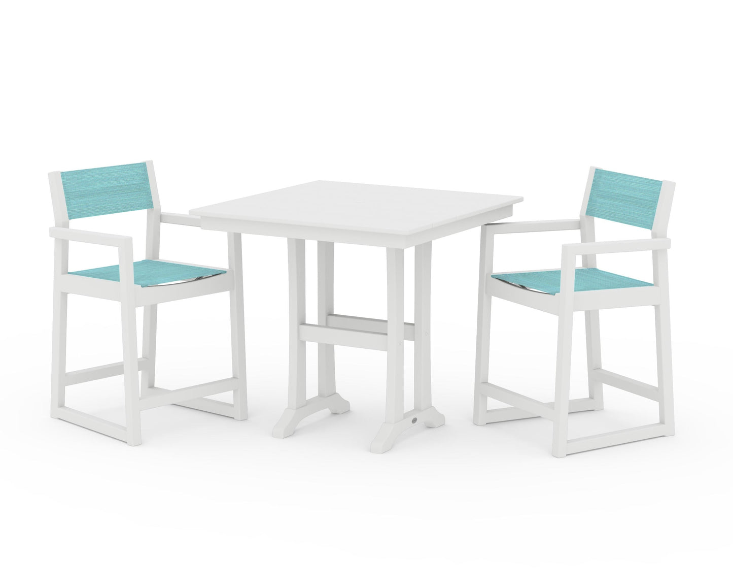 EDGE Sling Arm Chair 3-Piece Farmhouse Counter Set with Trestle Legs