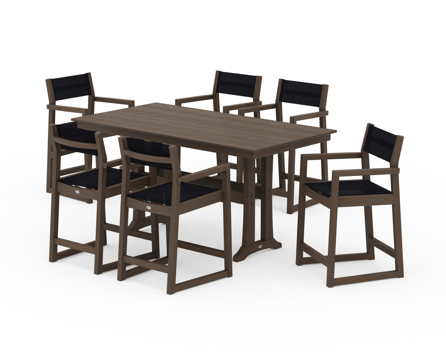 EDGE Sling Arm Chair 7-Piece Farmhouse Counter Set with Trestle Legs