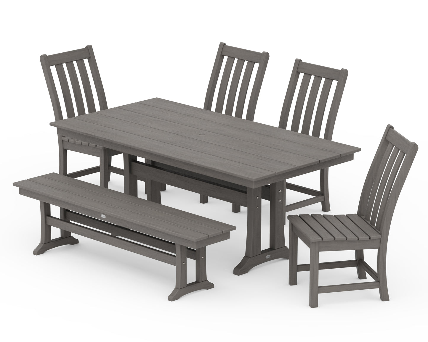 Vineyard Side Chair 6-Piece Farmhouse Dining Set with Trestle Legs and Bench
