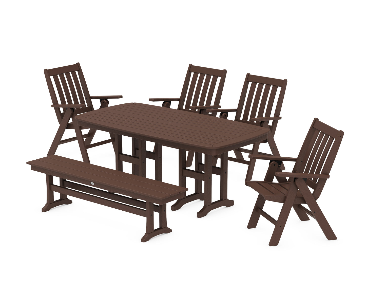 Vineyard Folding Chair 6-Piece Dining Set with Bench