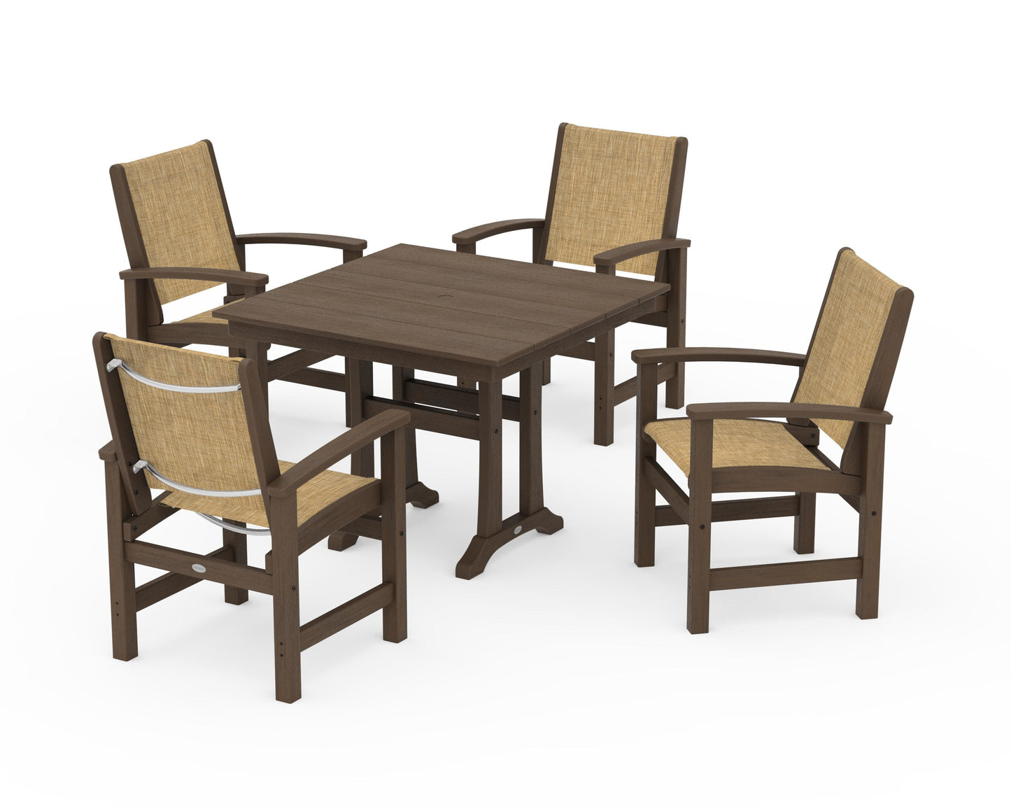 Coastal 5-Piece Farmhouse Dining Set With Trestle Legs