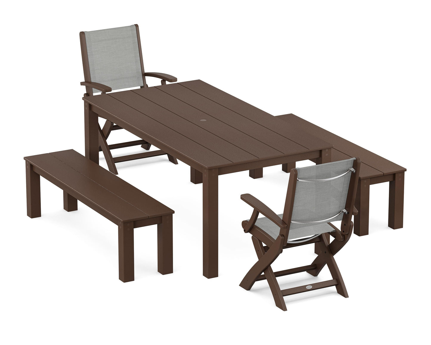 Coastal Folding Chair 5-Piece Parsons Dining Set with Benches