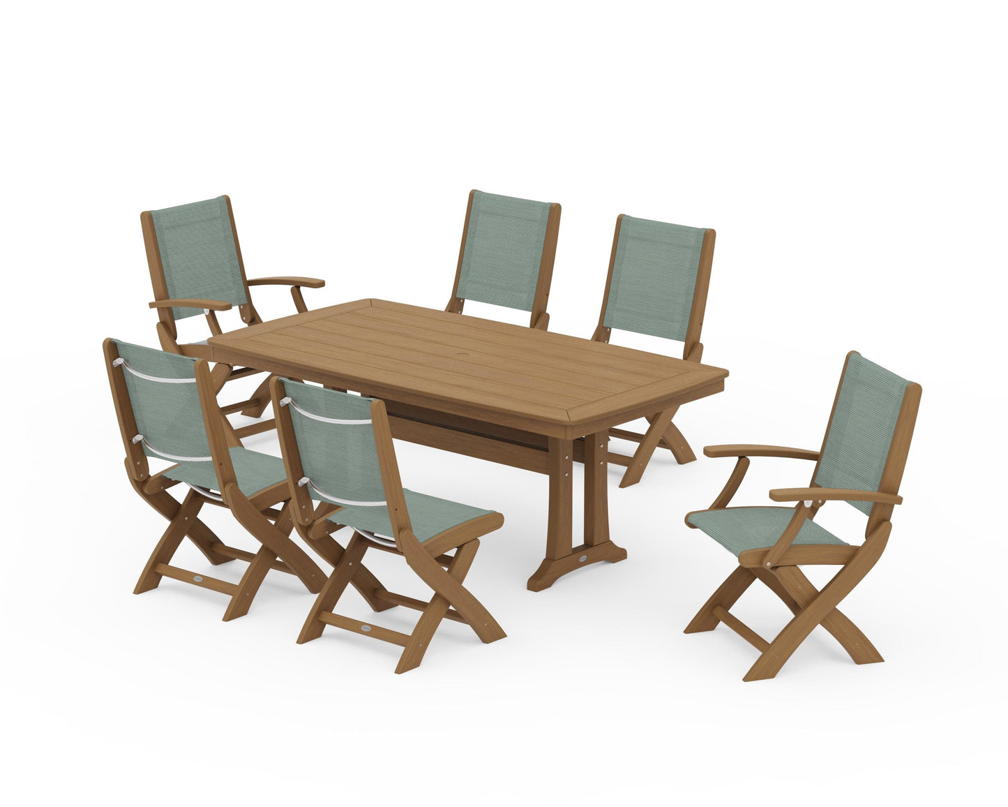 Coastal Folding Chair 7-Piece Dining Set with Trestle Legs