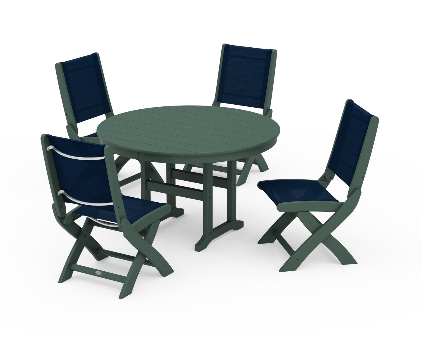 Coastal Folding Side Chair 5-Piece Round Dining Set