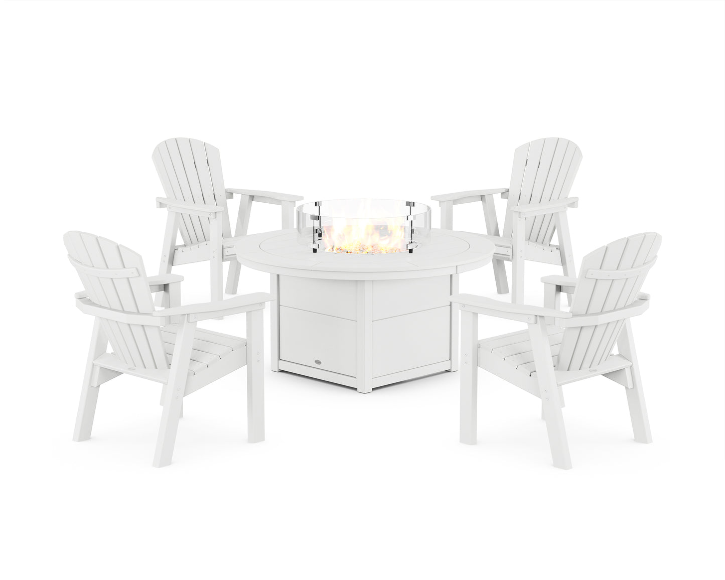 Seashell 4-Piece Upright Adirondack Conversation Set with Fire Pit Table