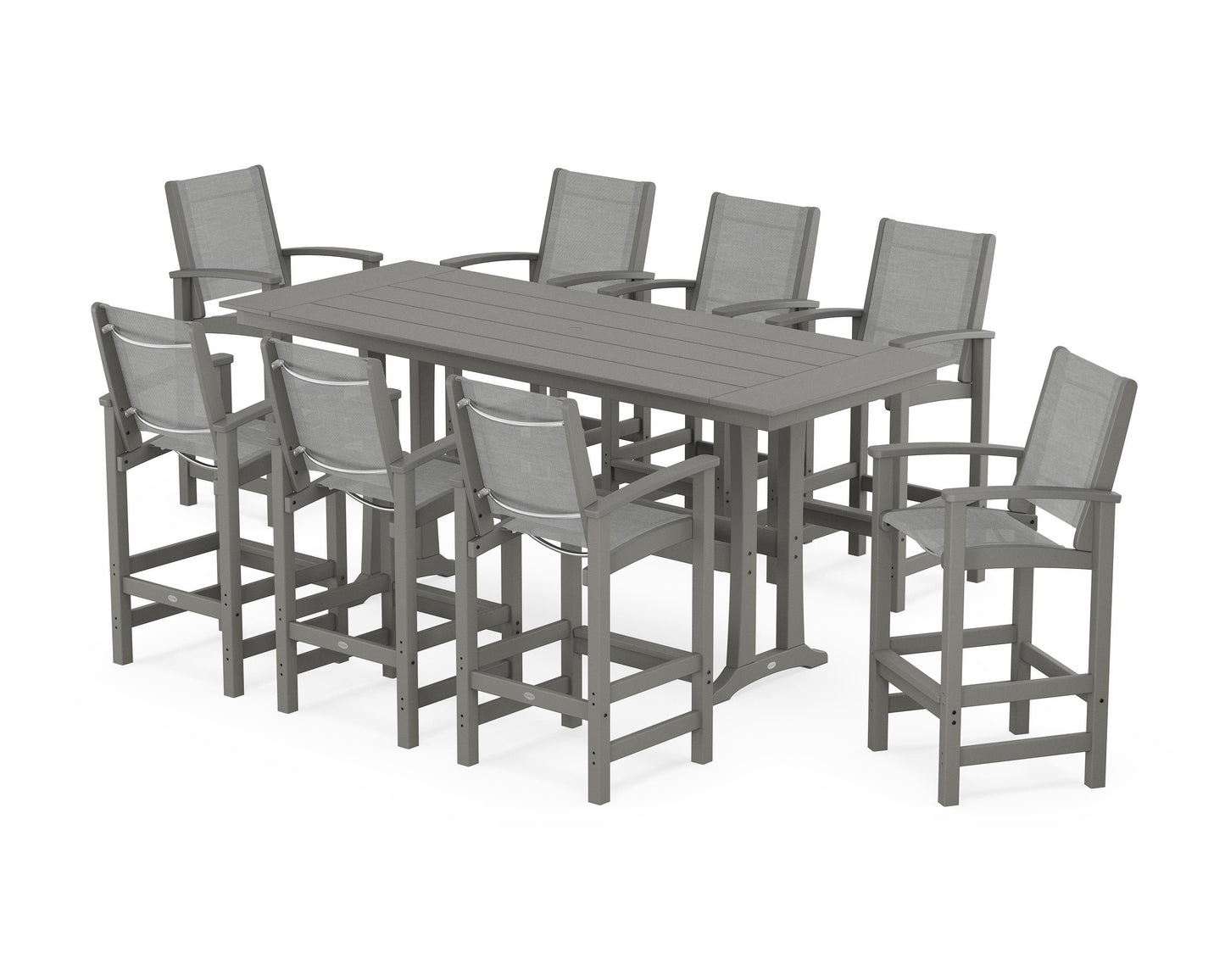 Coastal 9-Piece Farmhouse Bar Set with Trestle Legs