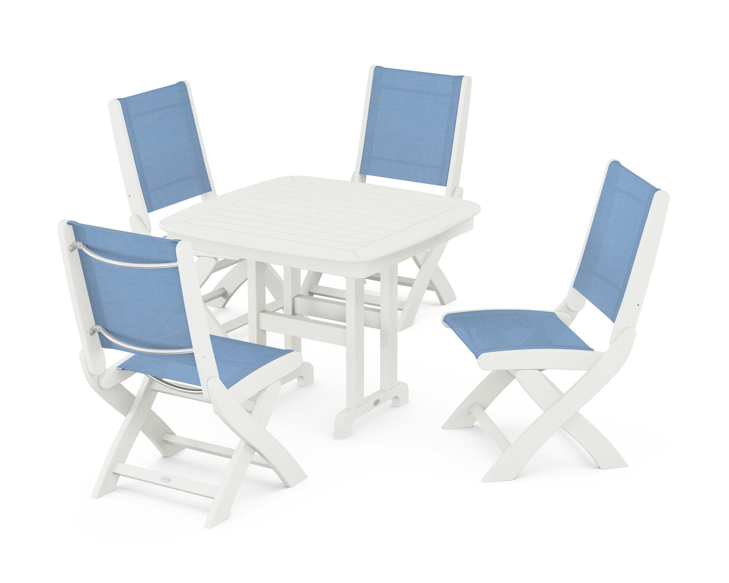 Coastal Folding Side Chair 5-Piece Dining Set
