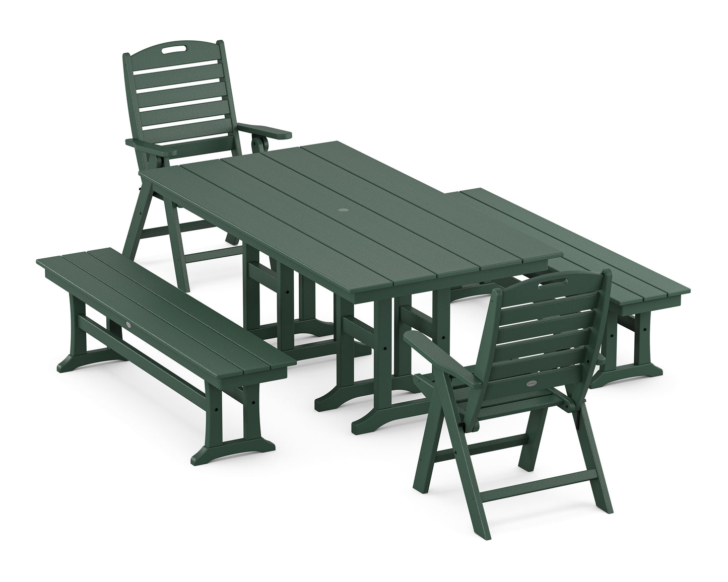 Nautical Highback 5-Piece Farmhouse Dining Set with Benches