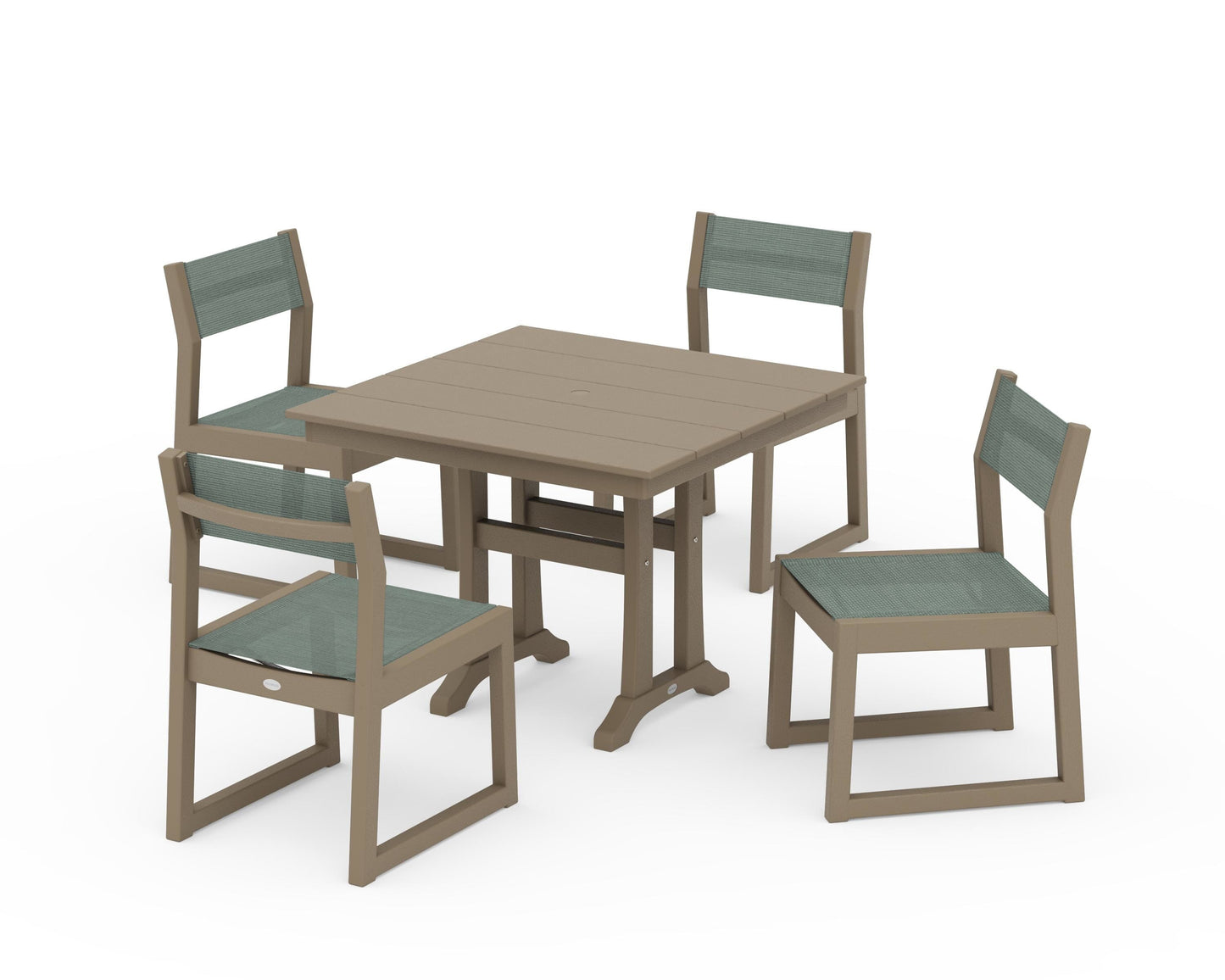 EDGE Sling 5-Piece Farmhouse Trestle Side Chair Dining Set