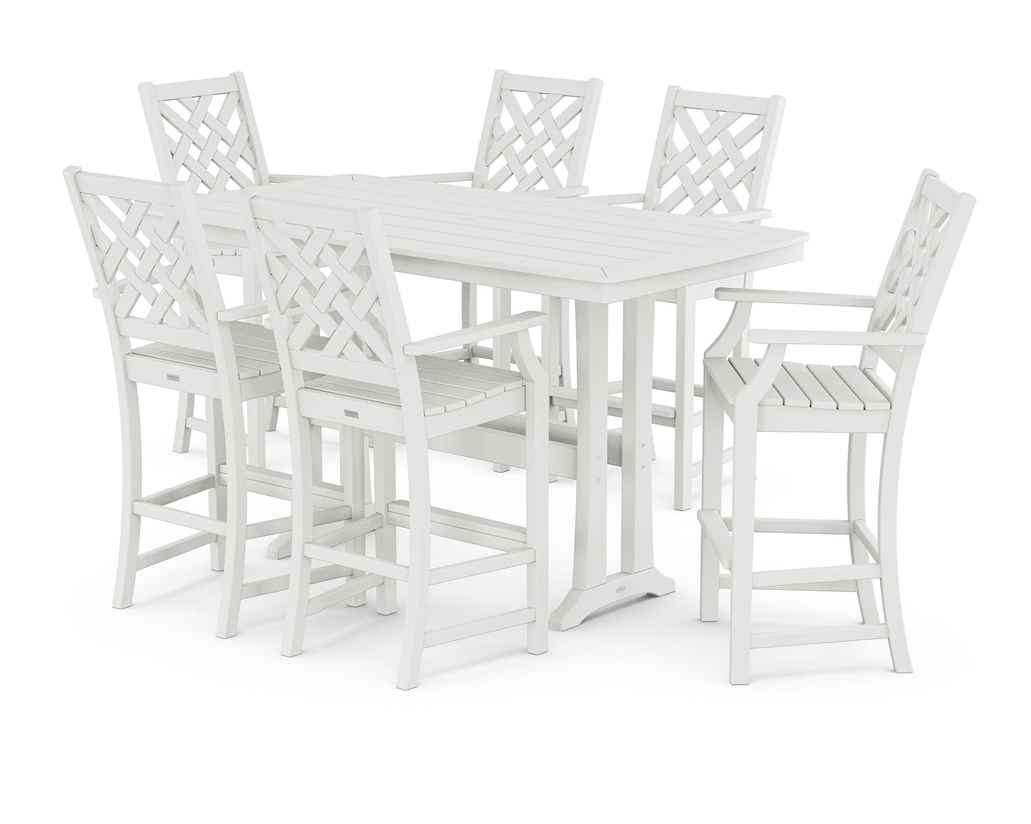 Wovendale Arm Chair 7-Piece Bar Set with Trestle Legs