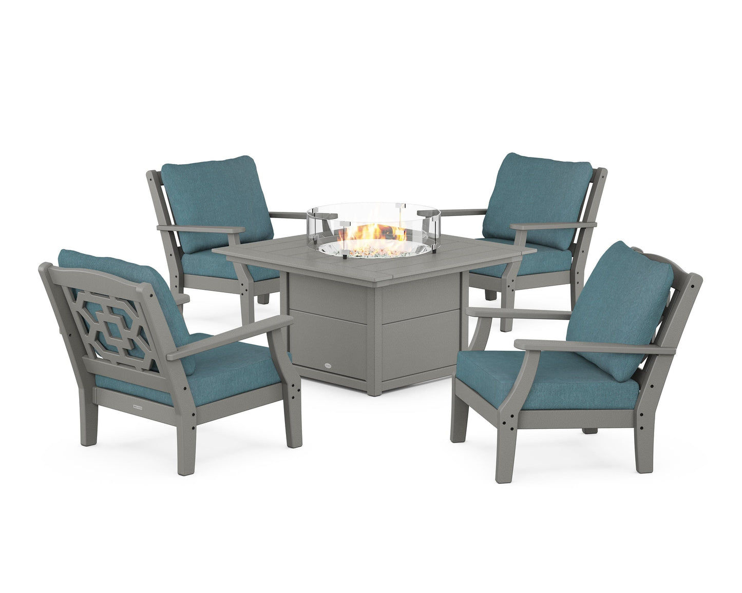 Chinoiserie 5-Piece Deep Seating Set with Fire Pit Table