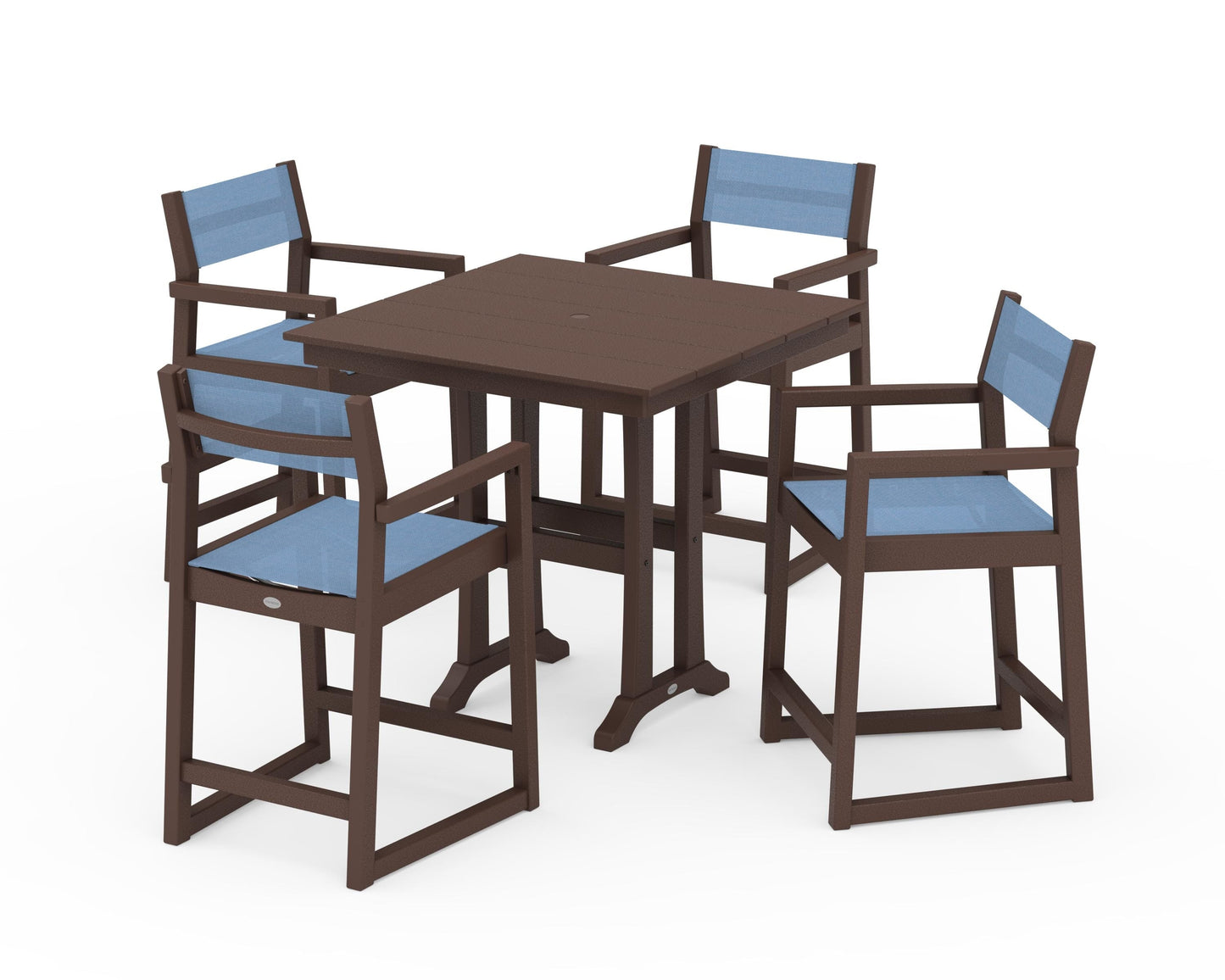 EDGE Sling Arm Chair 5-Piece Farmhouse Counter Set with Trestle Legs