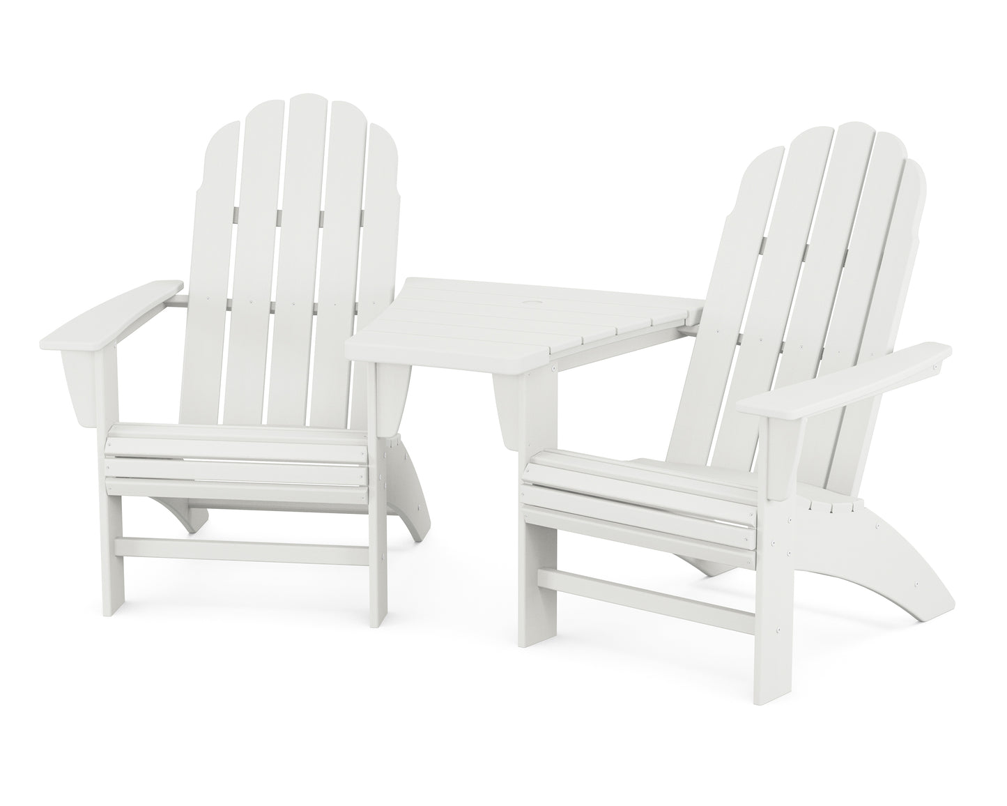 Vineyard 3-Piece Curveback Adirondack Set with Angled Connecting Table
