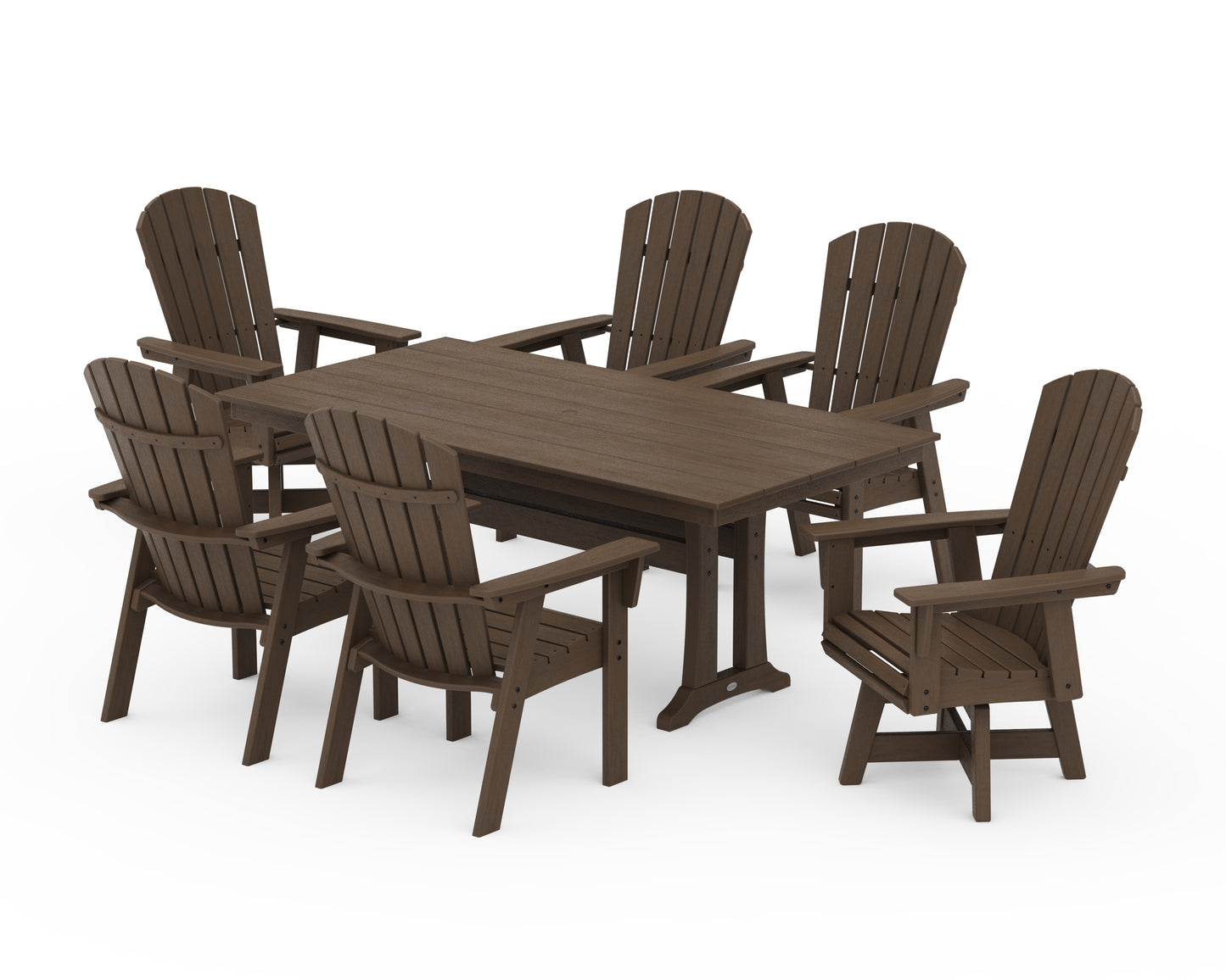 Nautical Curveback Adirondack Swivel Chair 7-Piece Farmhouse Dining Set With Trestle Legs