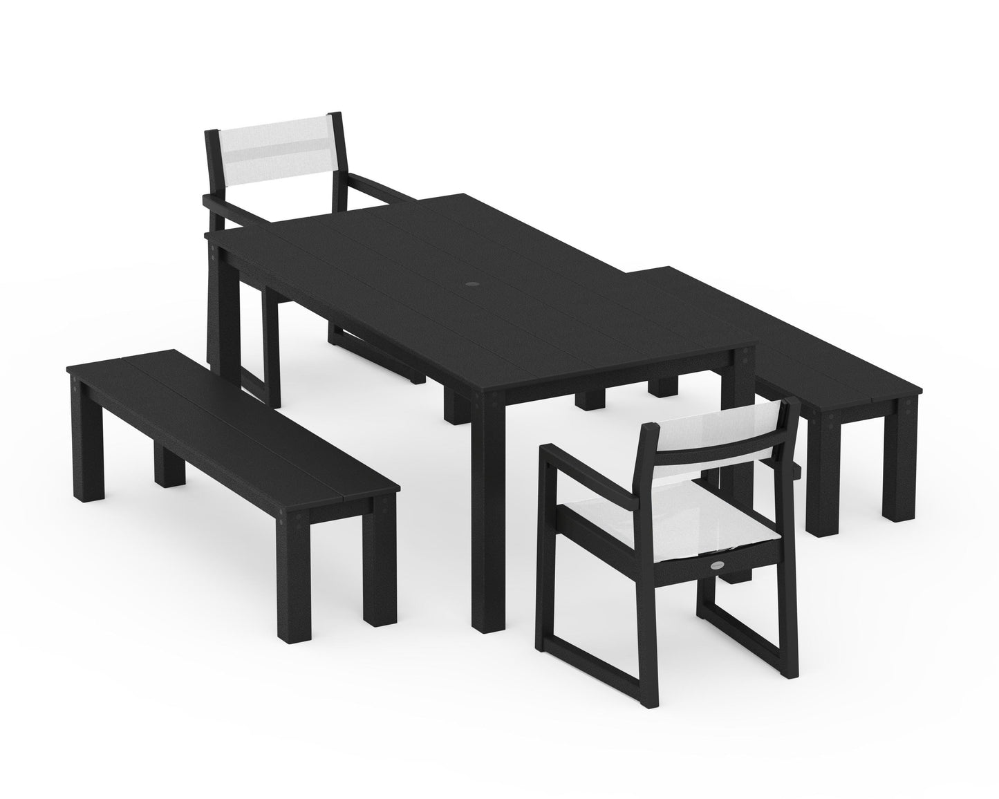 EDGE Sling Arm Chair 5-Piece Parsons Dining Set with Benches