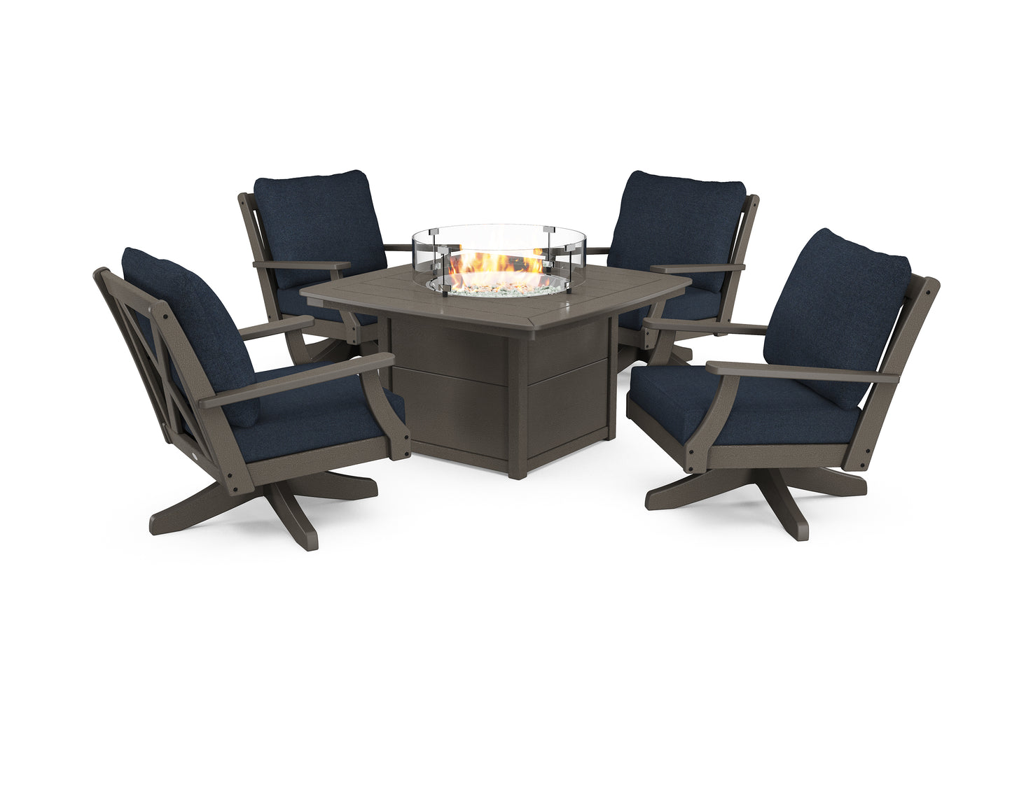 Braxton 5-Piece Deep Seating Swivel Conversation Set with Fire Pit Table